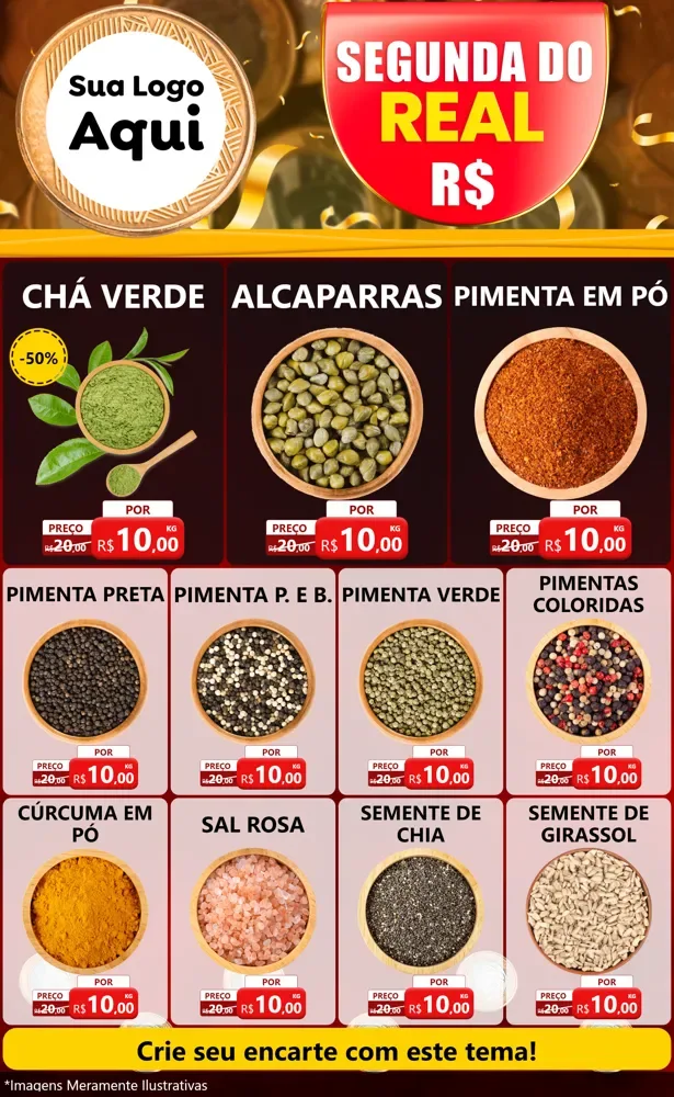 Modelo de Encarte para Encarte Grande com o tema Segunda do Real para Produtos Naturais