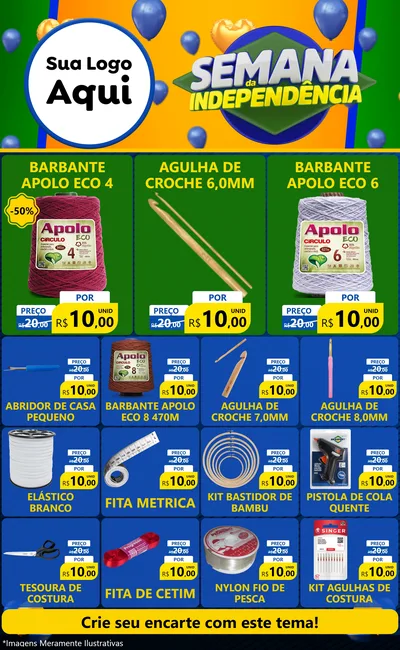 Modelo de Encarte para Encarte Grande com o tema Semana da Independência para Armarinho e Aviamentos