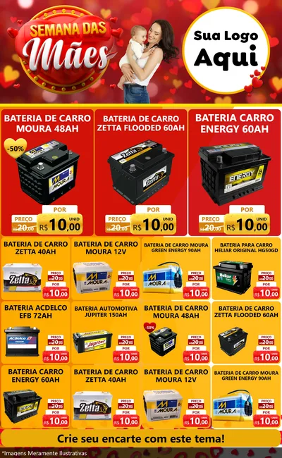 Modelo de Encarte para Encarte Grande com o tema Semana das Mães para Baterias Elétricas
