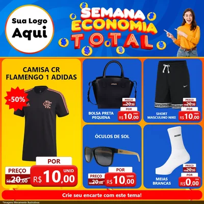 Modelo de Rede Social para Feed Facebook com o tema Semana Economia Total para Roupas e acessórios