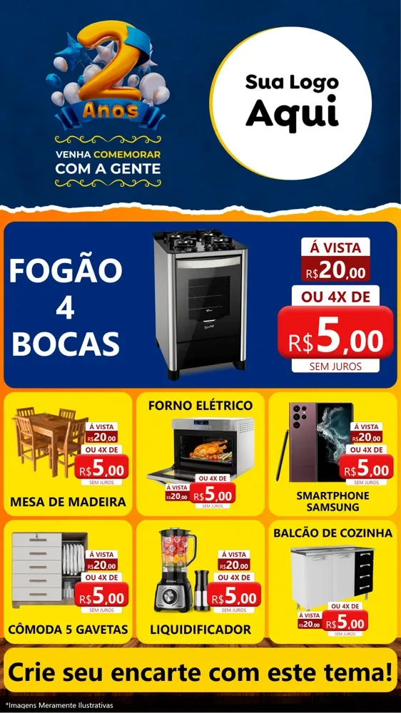 Modelo de Rede Social para Stories com o tema Aniversário de 2 anos para Móveis e Eletro