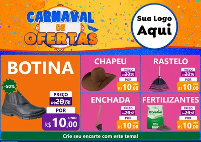 Modelo de Encarte para Encarte A4 Horizontal com o tema Carnaval de Ofertas para Agropecuária
