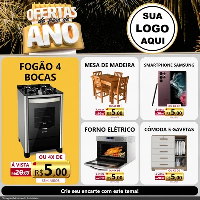 Modelo de Rede Social para Feed Facebook com o tema Ofertas de Fim de Ano para Móveis e Eletro