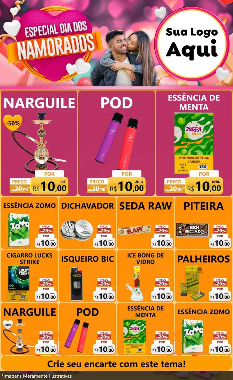 Modelo de Encarte para Encarte Grande com o tema Especial Dia dos Namorados para Tabacaria