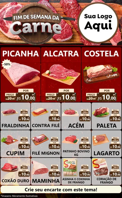 Modelo de Encarte para Encarte Grande com o tema Fim de Semana da Carne para Açougue