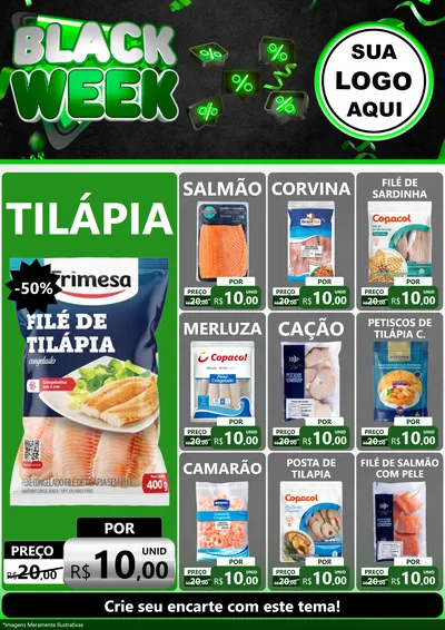 Modelo de Encarte para Encarte A4 Vertical com o tema Black Week para Peixaria