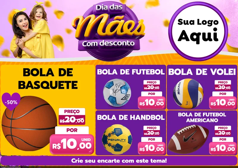 Modelo de Encarte para Encarte A4 Horizontal com o tema Dia das Mães com Desconto para Artigos Esportivos