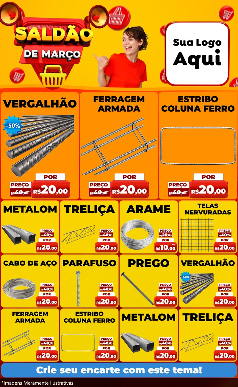 Modelo de Encarte para Encarte Grande com o tema Saldão de Março para Ferragens