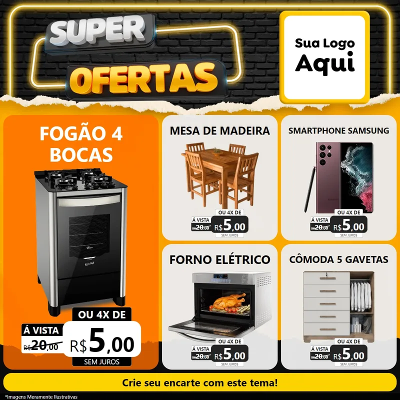 Modelo de Rede Social para Feed Facebook com o tema Super Ofertas para Móveis e Eletro