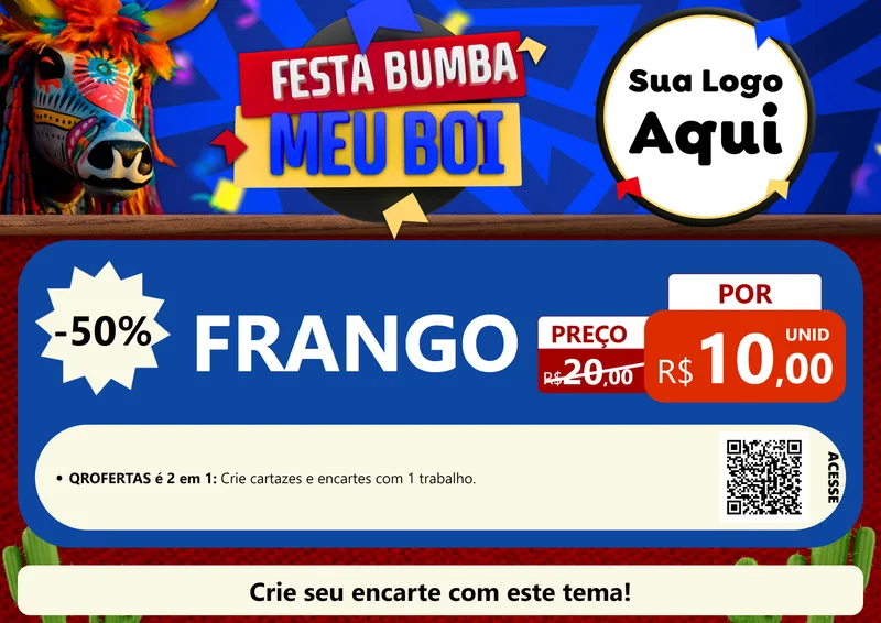 Modelo de Cartaz para Cartaz A4 Horizontal com o tema Festa Bumba meu Boi para Assados