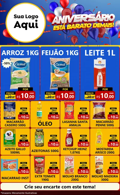 Modelo de Encarte para Encarte Grande com o tema Aniversário para Supermercado