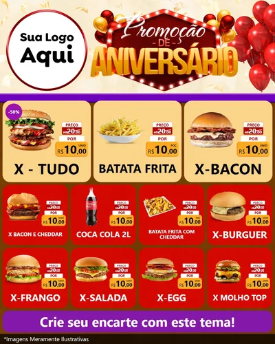 Modelo de Rede Social para Feed Instagram com o tema Promoção de Aniversário para Hamburgueria