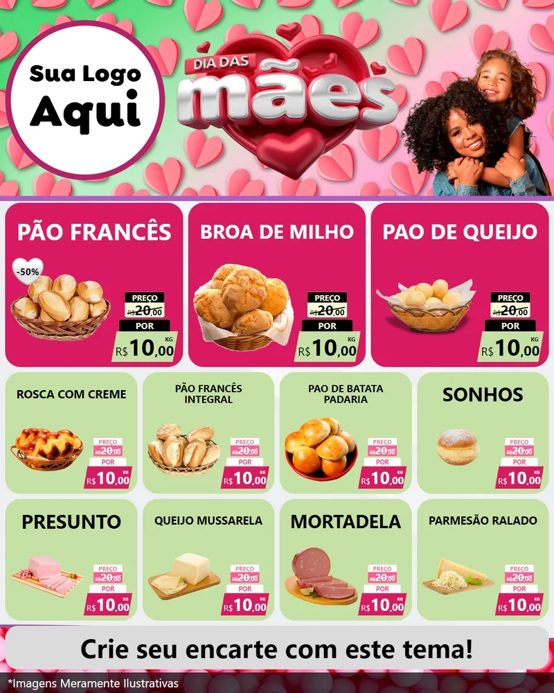 Modelo de Rede Social para Feed Instagram com o tema Dia das Mães para Padaria
