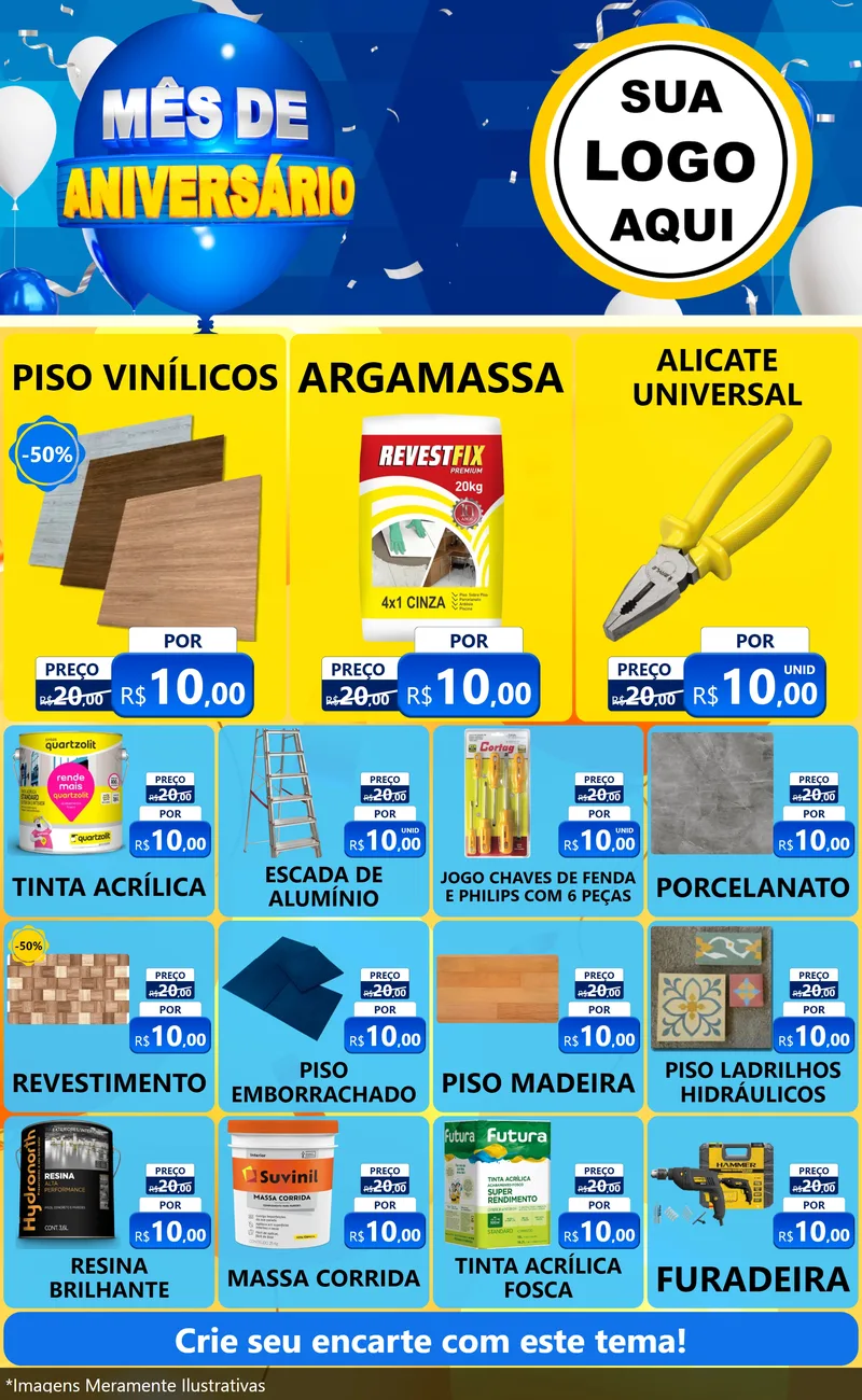 Modelo de Encarte para Encarte Grande com o tema Mês de Aniversário para Material para Construção