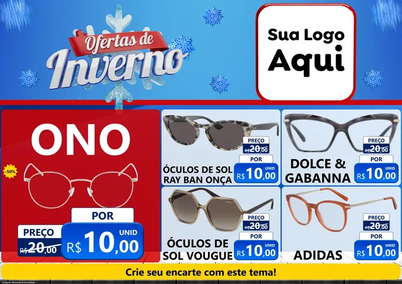 Modelo de Encarte para Encarte A4 Horizontal com o tema Ofertas de Inverno para Óticas