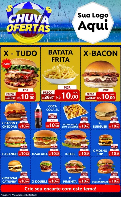 Modelo de Encarte para Encarte Grande com o tema Chuva de Ofertas para Hamburgueria