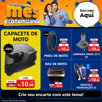 Modelo de Rede Social para Feed Facebook com o tema Comece O Mês Economizando para Moto peças
