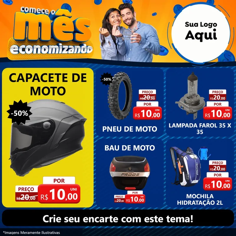 Modelo de Rede Social para Feed Facebook com o tema Comece O Mês Economizando para Moto peças