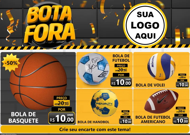 Modelo de Encarte para Encarte A4 Horizontal com o tema Bota Fora para Artigos Esportivos