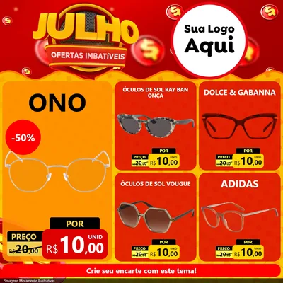Modelo de Rede Social para Feed Facebook com o tema Julho Ofertas Imbatíveis para Óticas