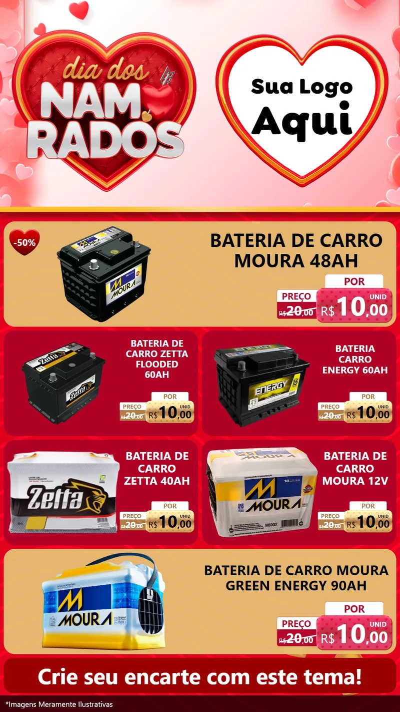 Modelo de TV para TV Vertical com o tema Dia dos Namorados para Baterias Elétricas