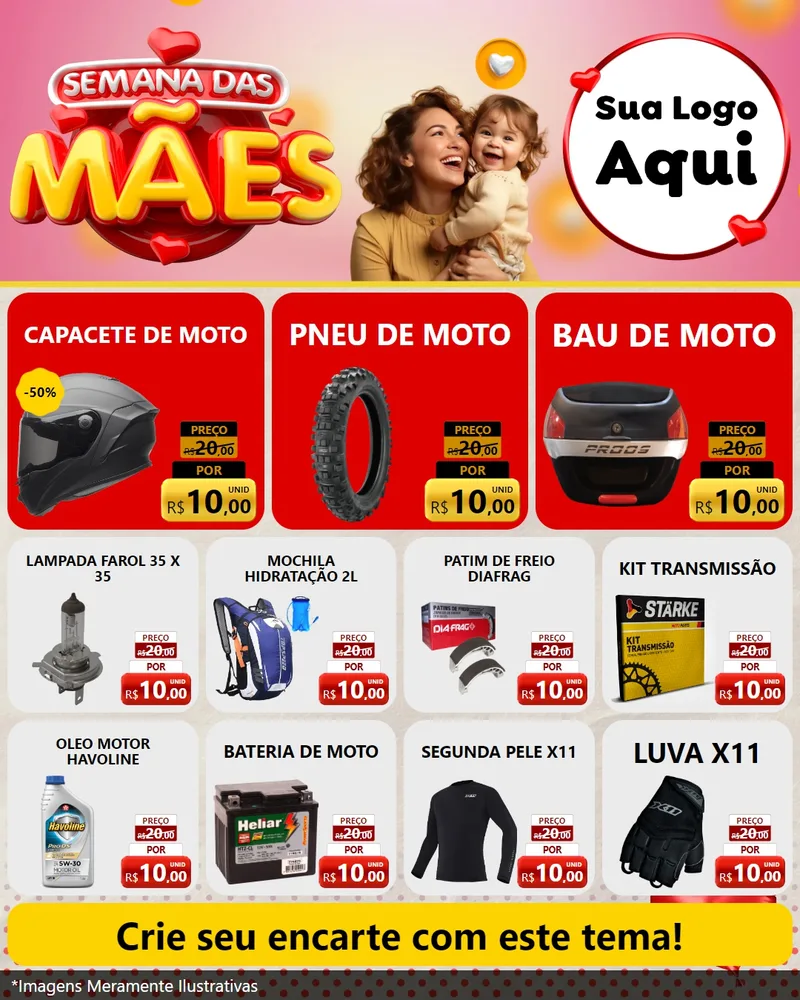 Modelo de Rede Social para Feed Instagram com o tema Semana das Mães para Moto peças