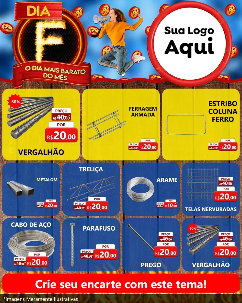 Modelo de Rede Social para Feed Instagram com o tema Dia F - O Dia Mais Barato Do Mês para Ferragens