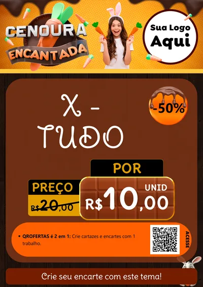 Modelo de Cartaz para Cartaz A4 Vertical com o tema Cenoura Encantada - Páscoa para Hamburgueria