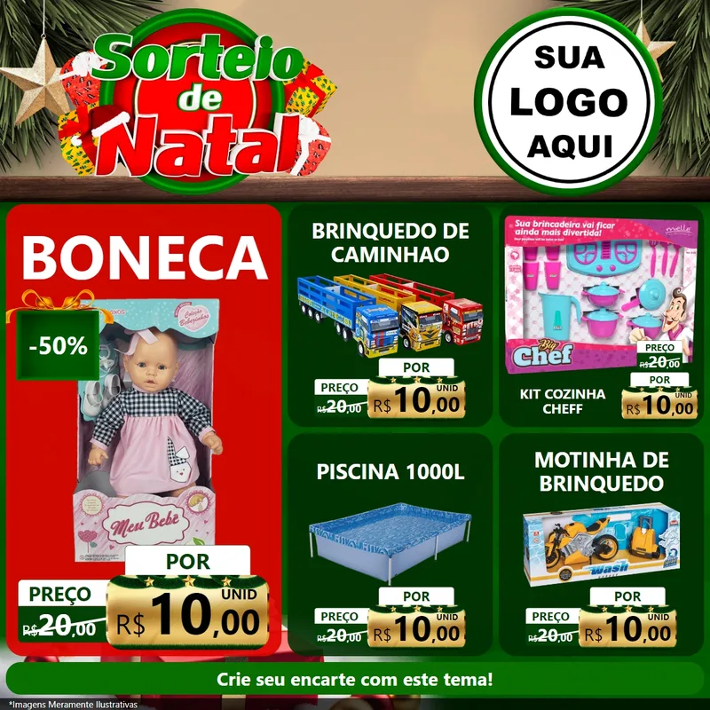 Modelo de Rede Social para Feed Facebook com o tema Sorteio de Natal para Brinquedos