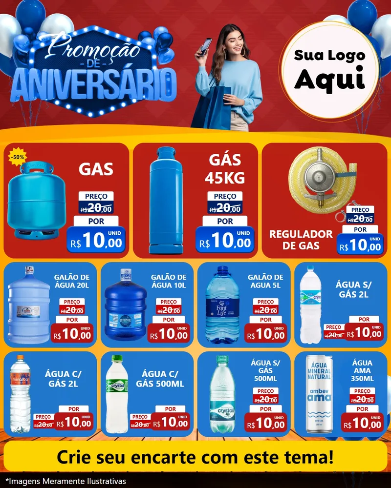 Modelo de Rede Social para Feed Instagram com o tema Promoção de Aniversário para Água e gás