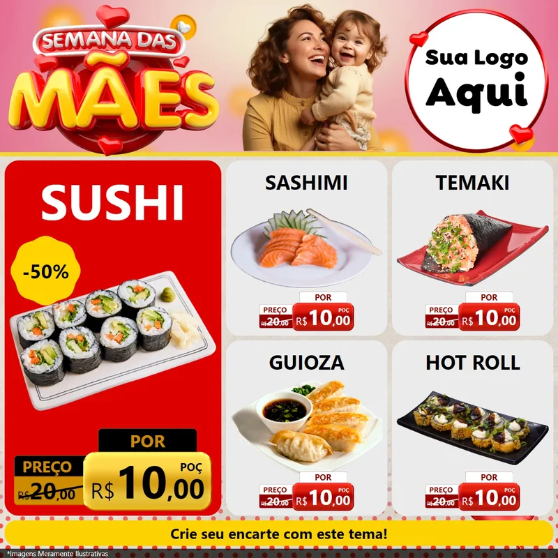 Modelo de Rede Social para Feed Facebook com o tema Semana das Mães para Comida japonesa