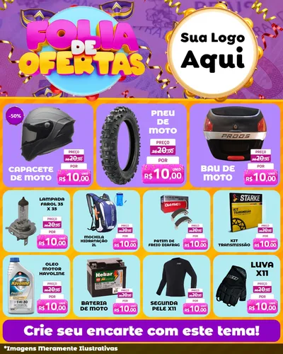 Modelo de Rede Social para Feed Instagram com o tema Folia de Ofertas para Moto peças