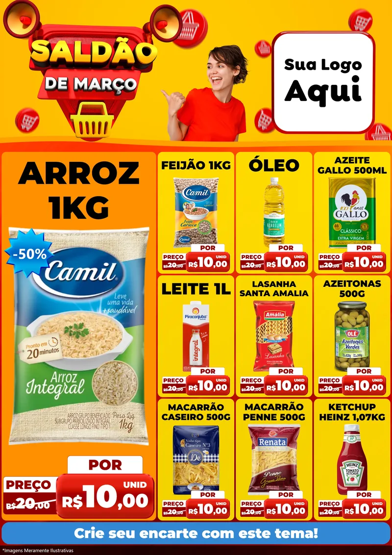 Modelo de Encarte para Encarte A4 Vertical com o tema Saldão de Março para Supermercado