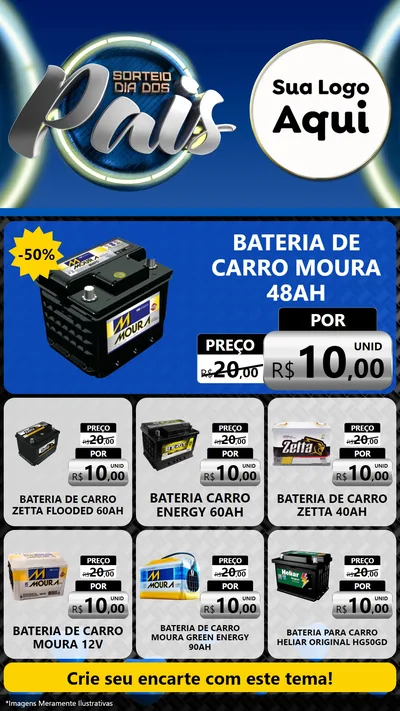 Modelo de Rede Social para Stories com o tema Sorteio Dia Dos Pais para Baterias Elétricas