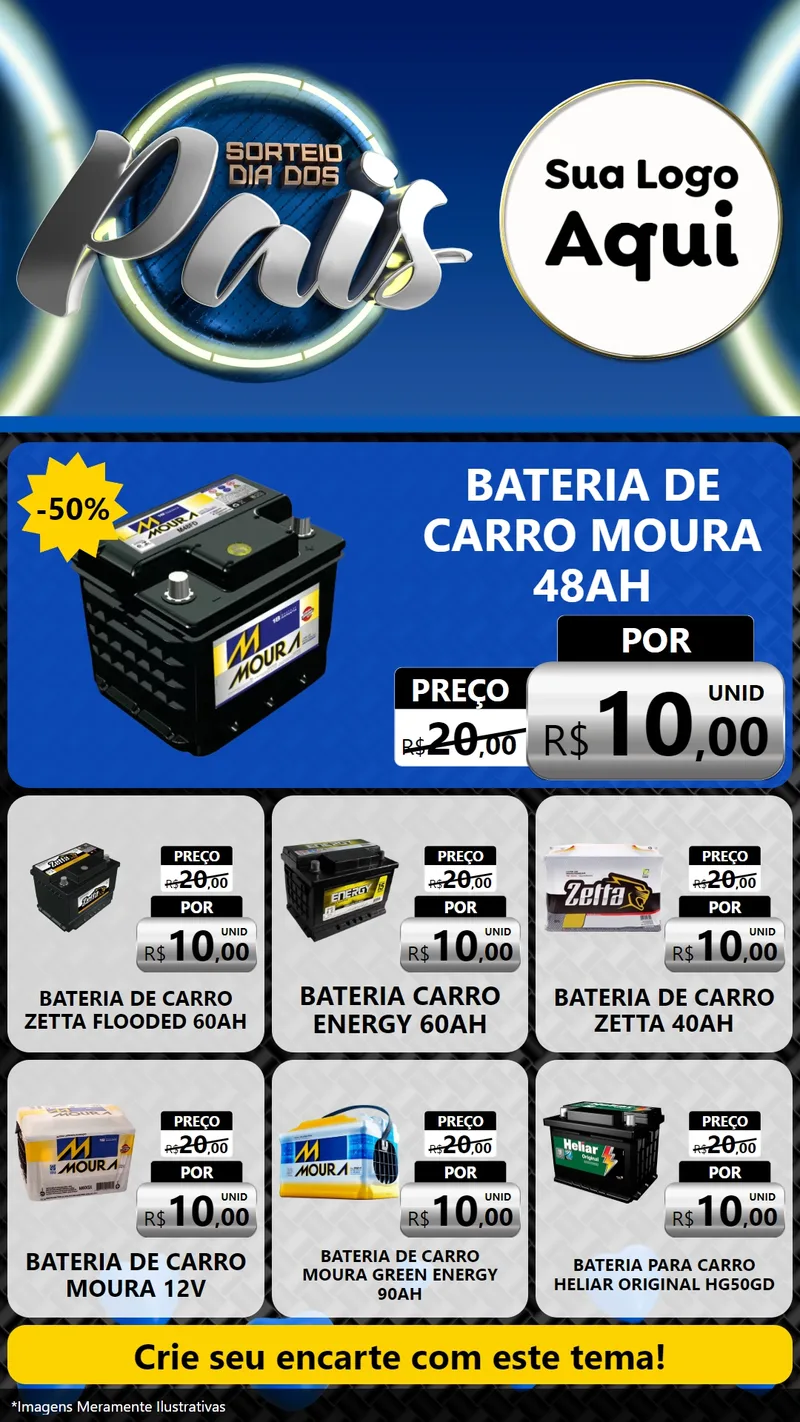 Modelo de Rede Social para Stories com o tema Sorteio Dia Dos Pais para Baterias Elétricas
