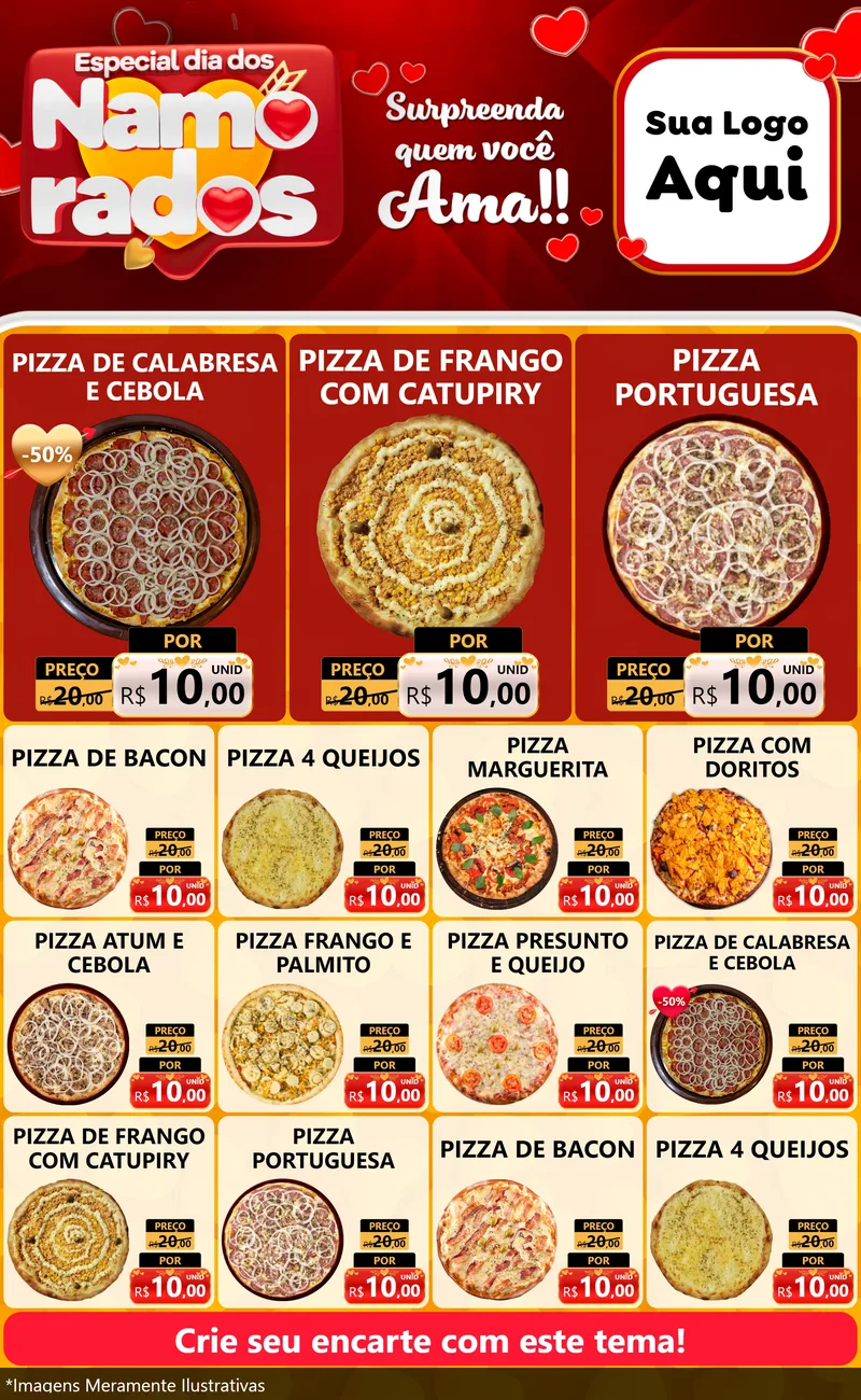 Modelo de Encarte para Encarte Grande com o tema Especial Dia dos Namorados para Pizzaria
