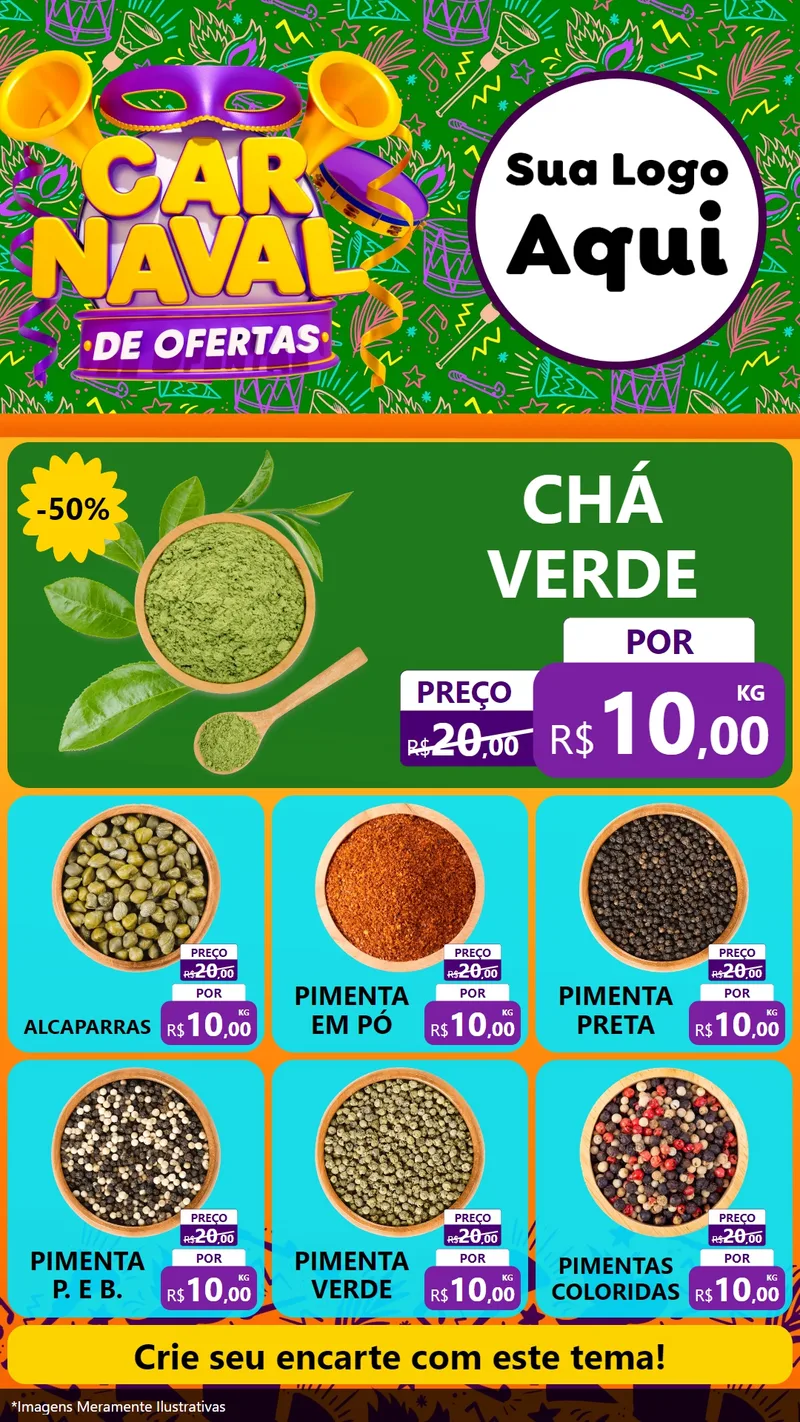Modelo de Rede Social para Stories com o tema Carnaval de Ofertas para Produtos Naturais