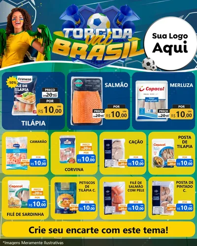 Modelo de Rede Social para Feed Instagram com o tema Torcida Vai Brasil - Copa para Peixaria