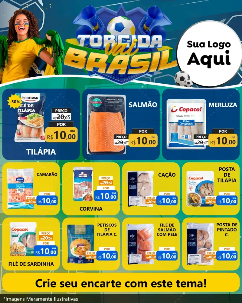Modelo de Rede Social para Feed Instagram com o tema Torcida Vai Brasil - Copa para Peixaria