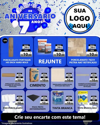 Modelo de Rede Social para Feed Instagram com o tema Promoção de Aniversário - 7 Anos para Pisos e revestimentos