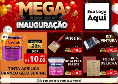 Modelo de Encarte para Encarte A4 Horizontal com o tema Mega Inauguração para Tintas e Ferramentas