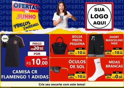 Modelo de Encarte para Encarte A4 Horizontal com o tema Ofertas de Junho - Preços Incríveis para Roupas e acessórios