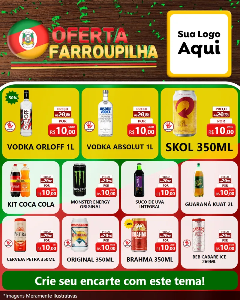 Modelo de Rede Social para Feed Instagram com o tema Oferta Farroupilha para Distribuidora de bebidas