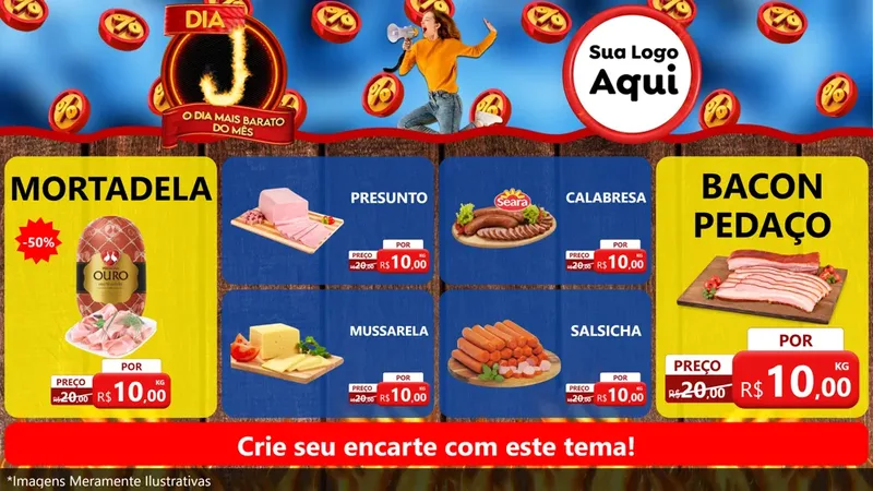 Modelo de TV para TV Horizontal com o tema Dia J - O Dia Mais Barato Do Mês para Frios e Laticínios
