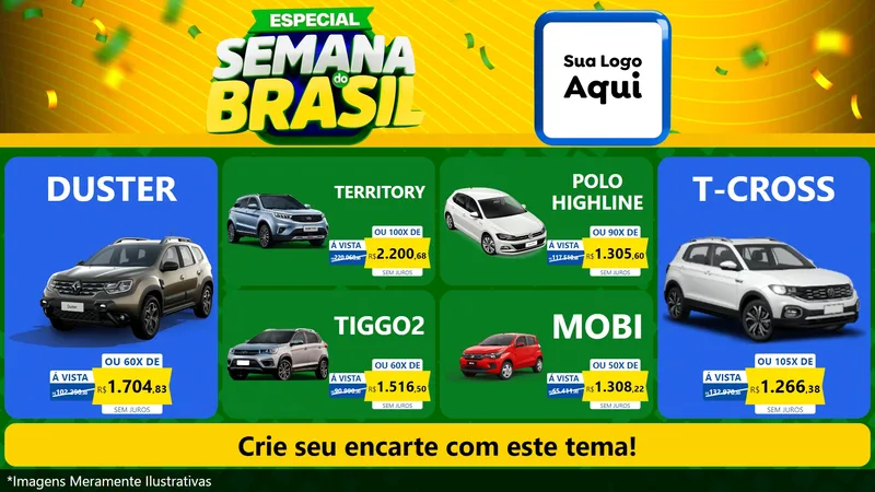Modelo de TV para TV Horizontal com o tema Especial Semana do Brasil para Concessionaria de Carros
