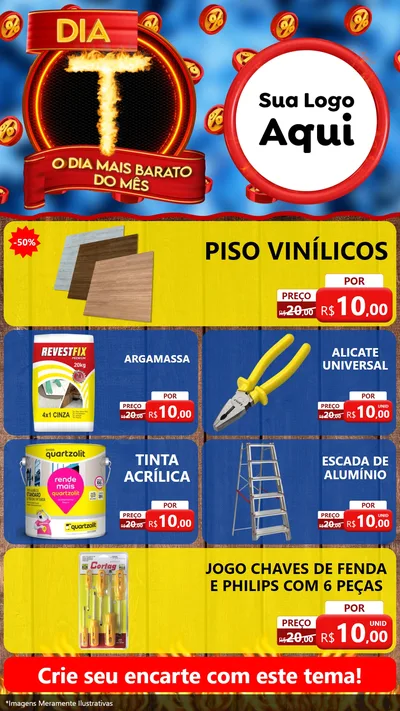 Modelo de TV para TV Vertical com o tema Dia T - O Dia Mais Barato Do Mês para Material para Construção