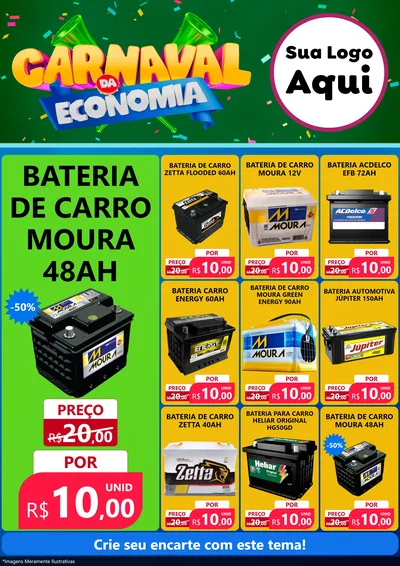 Modelo de Encarte para Encarte A4 Vertical com o tema Carnaval da Economia para Baterias Elétricas