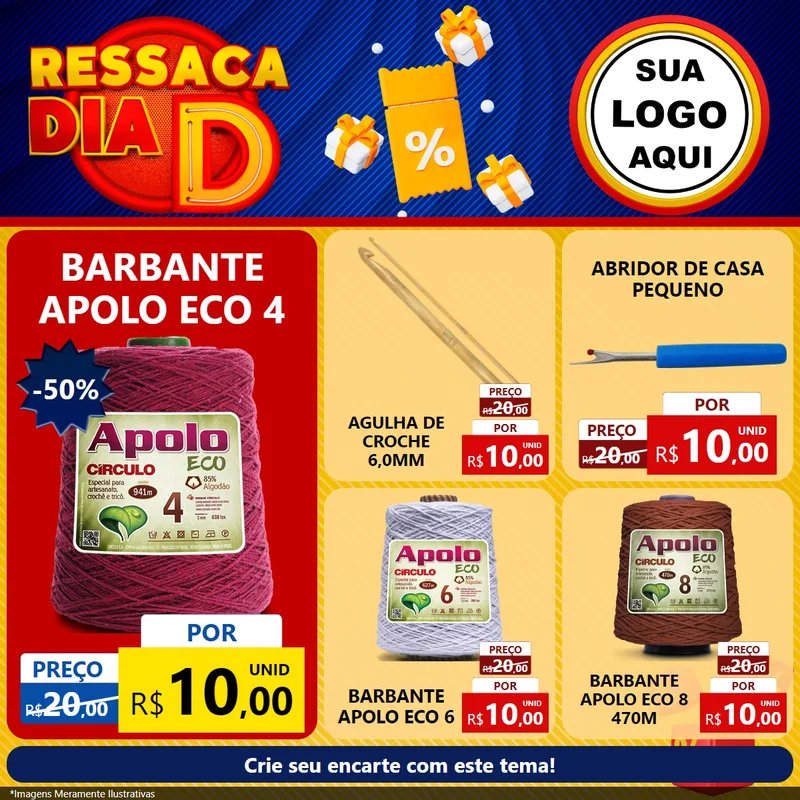 Modelo de Rede Social para Feed Facebook com o tema Ressaca Dia D para Armarinho e Aviamentos