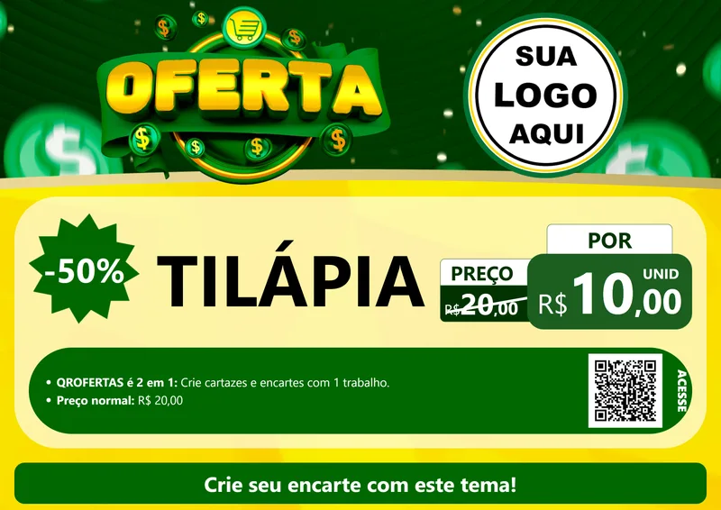 Modelo de Cartaz para Cartaz A4 Horizontal com o tema Oferta para Peixaria