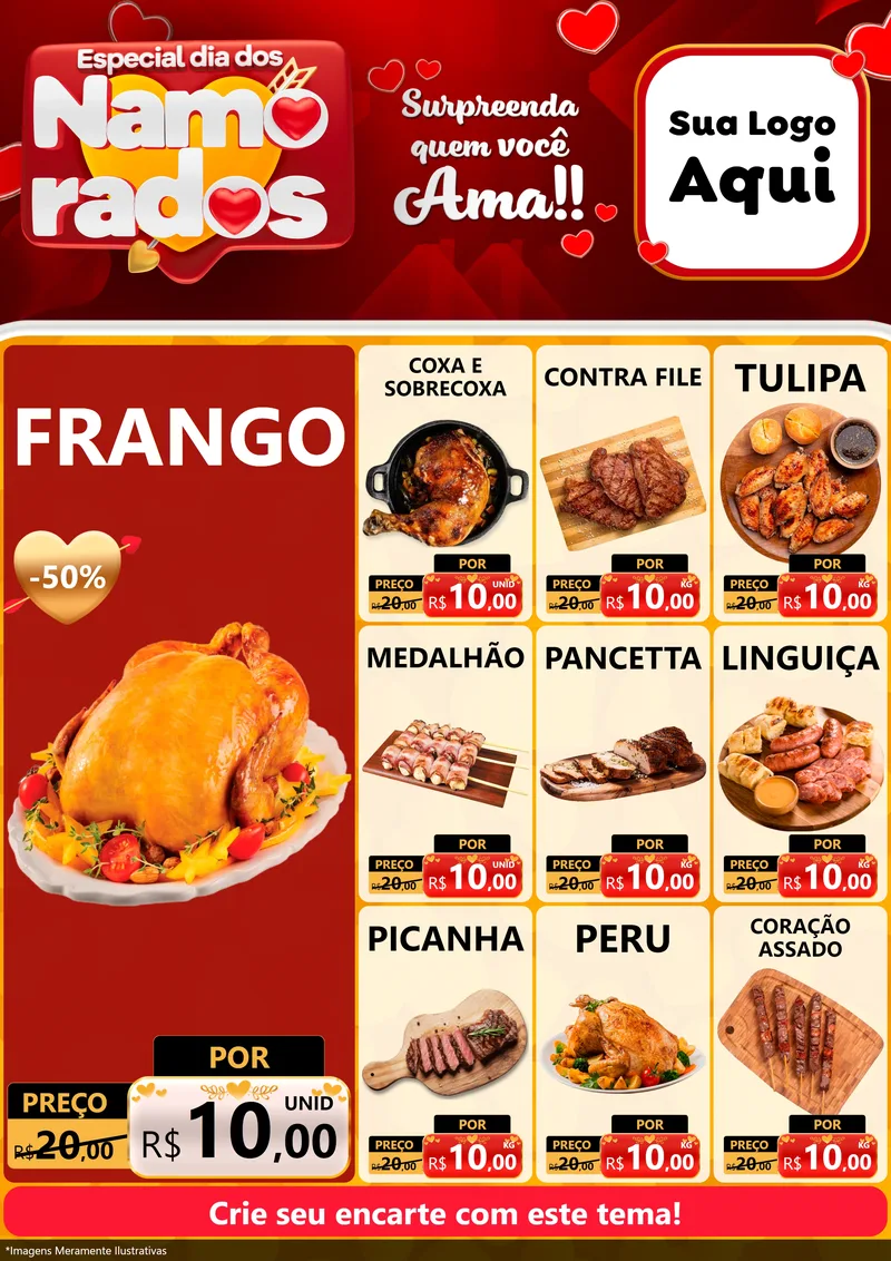 Modelo de Encarte para Encarte A4 Vertical com o tema Especial Dia dos Namorados para Assados